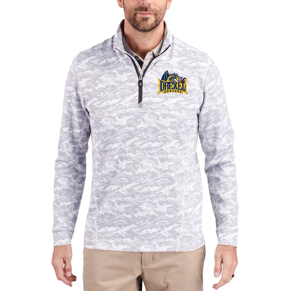  Drexel Dragons Cutter & Buck Traverse Stretch Eco Camo DryTec Tri-Blend Quarter-Zip Pullover - Gray